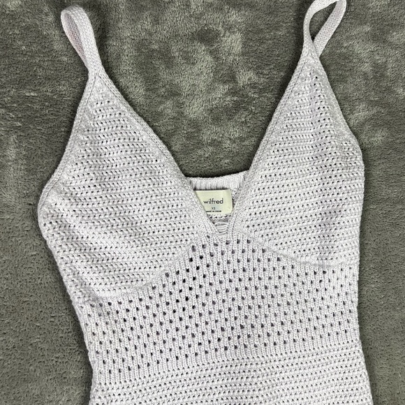 Aritzia Dress Womens XS Wilfred Evie Crochet Pastel Boho Whimsical Midi Lavender - Picture 7 of 12